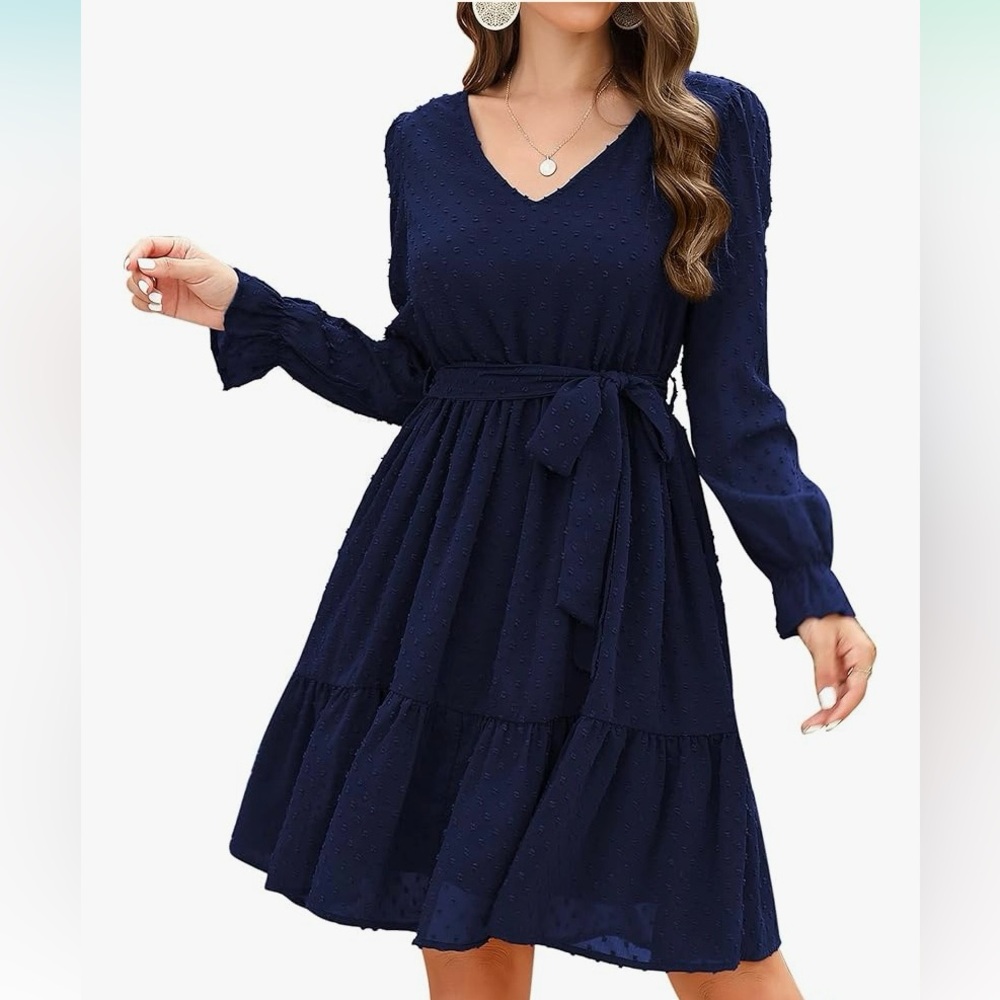 Navy Long Sleeve Halter Sundress